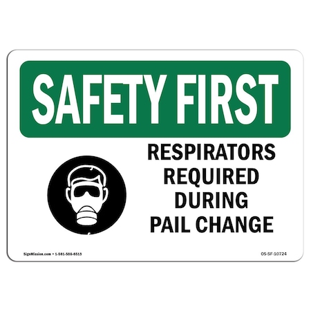 Signmission OSHA Respirators Required During W/ Symbol 18in X 12in Rigid Plastic, 18" W, 12" H, Landscape OS-SF-P-1218-L-10724